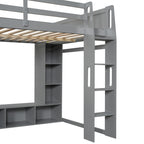 Wood Full Size Gaming Loft Bed with Desk and Multi-Storage Shelves