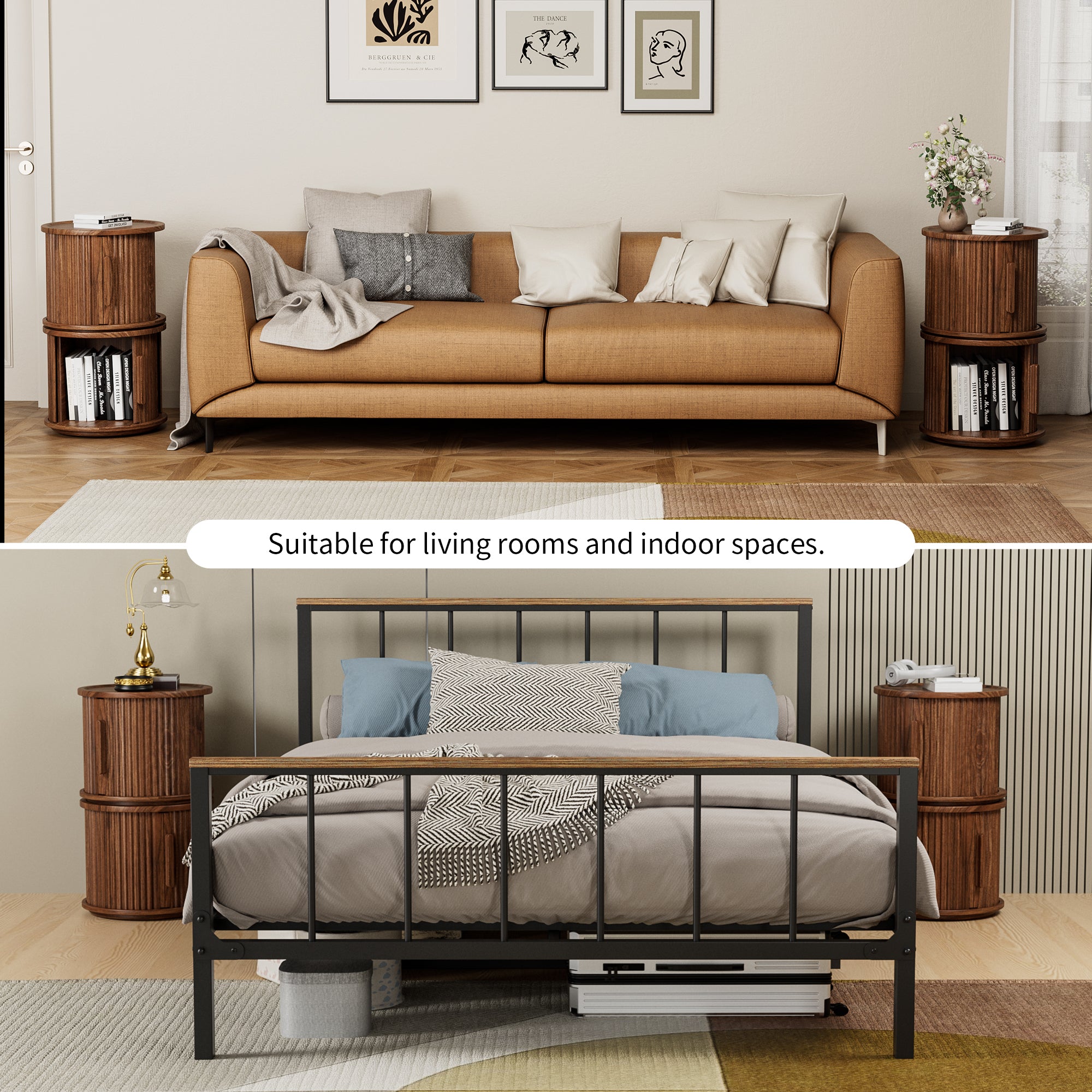 2-Piece Round Coffee Table Set, Modern Nesting Side Tables