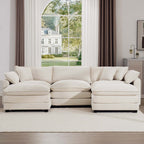 Oversized Modular Cushion Sofa With Ottomans, Comfy Upholstered U Shaped Convertible Corner Sectional Sofa Couch - Light