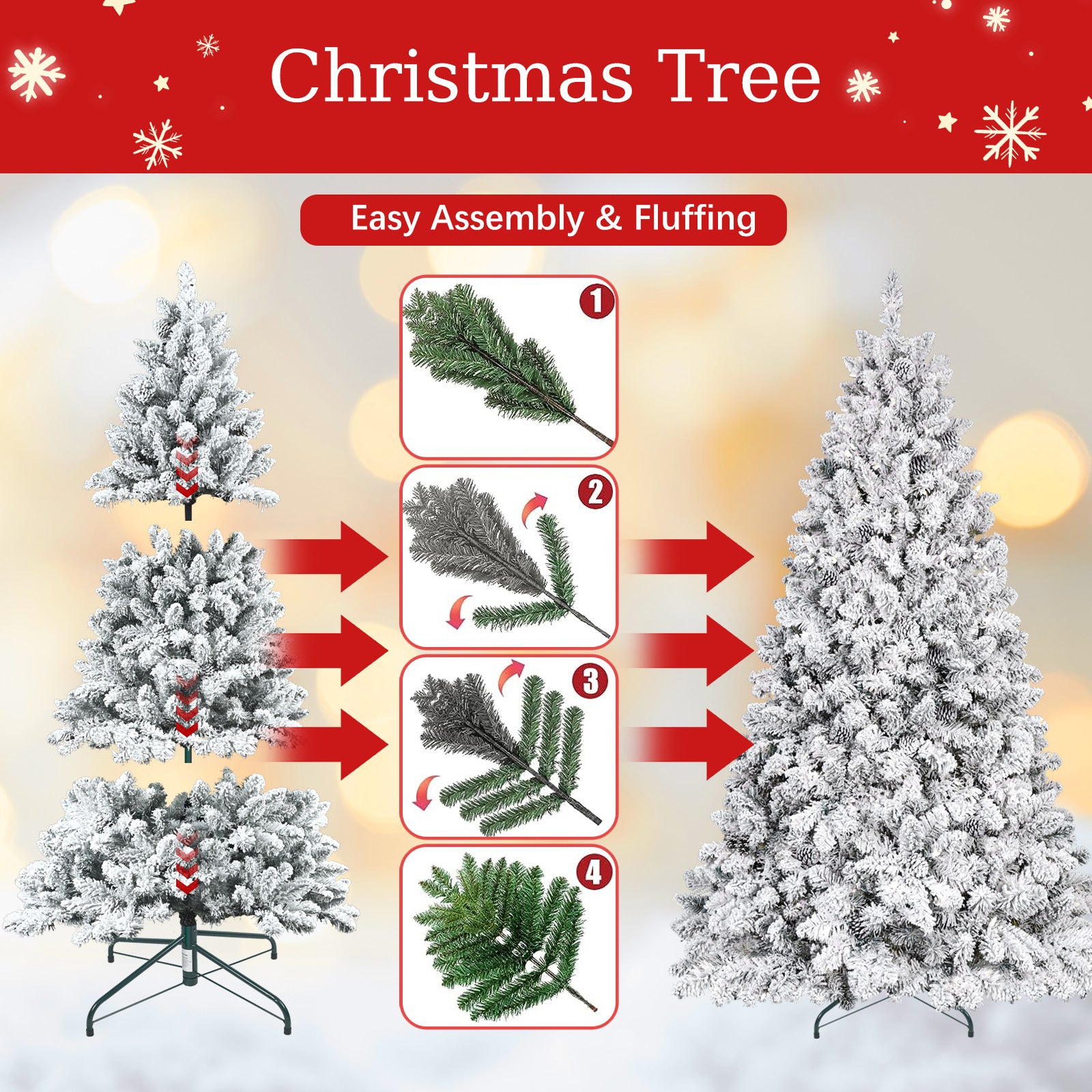6FT Flocked Christmas Tree with Pine Cones