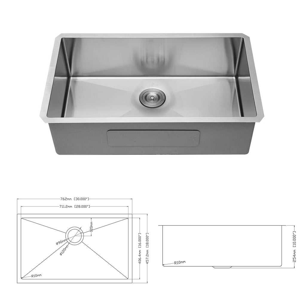 30 Inch Undermount Stainless Steel Kitchen Sink