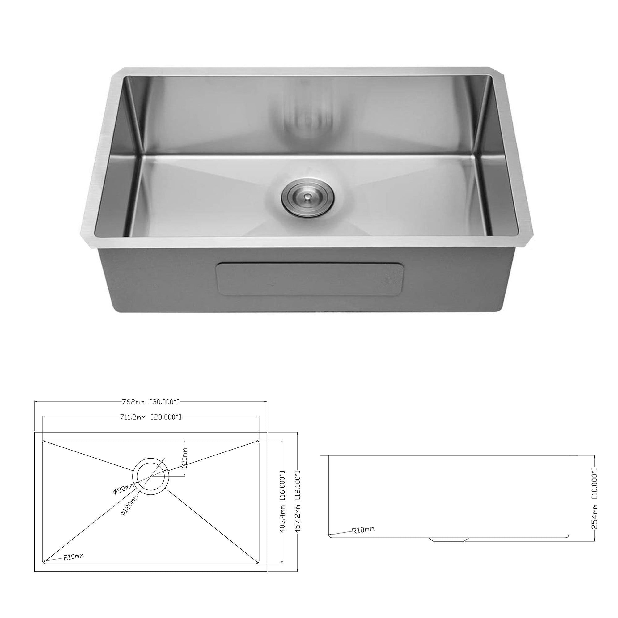 30 Inch Undermount Stainless Steel Kitchen Sink