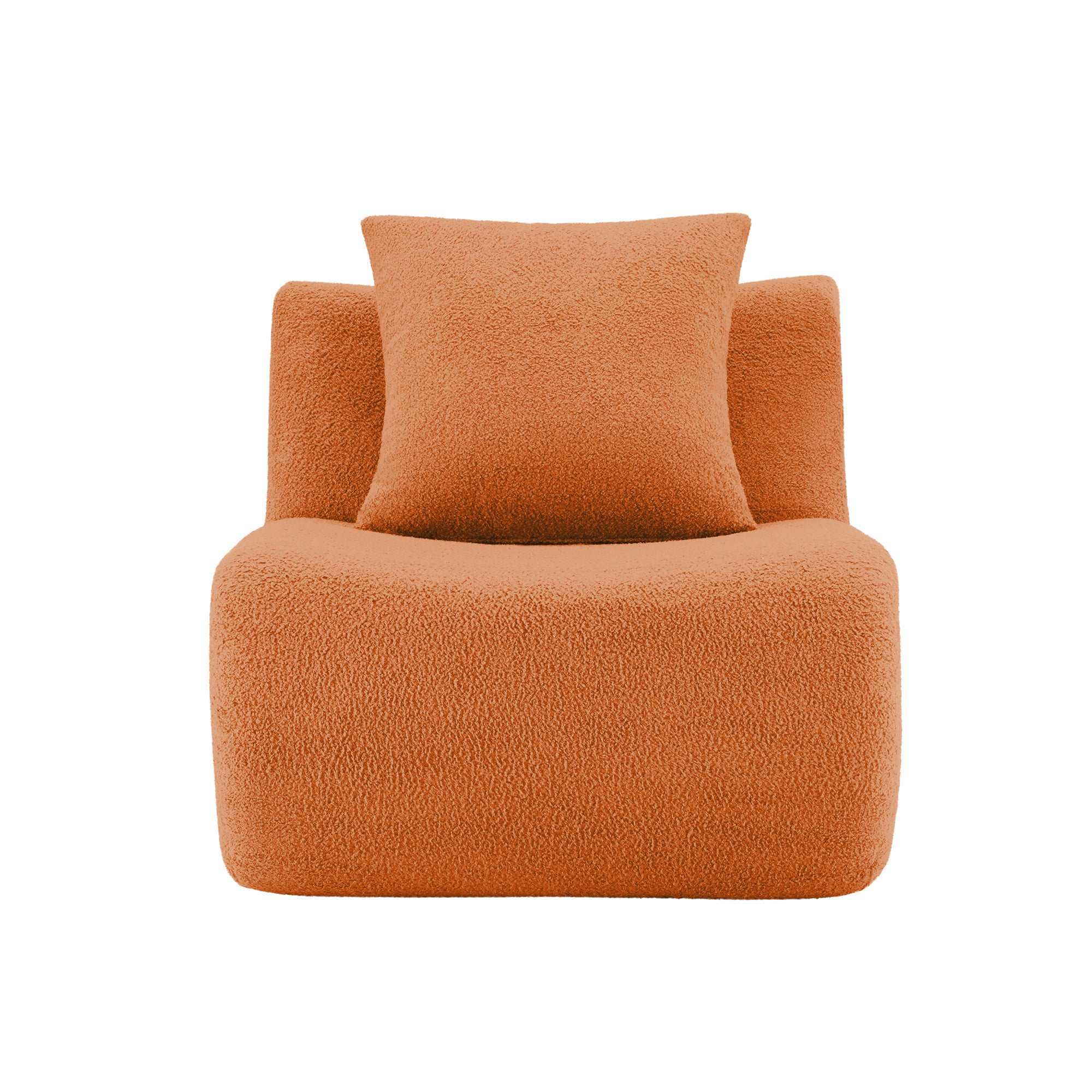 Armless Sofa with Pillow in Teddy Fabric - Orange