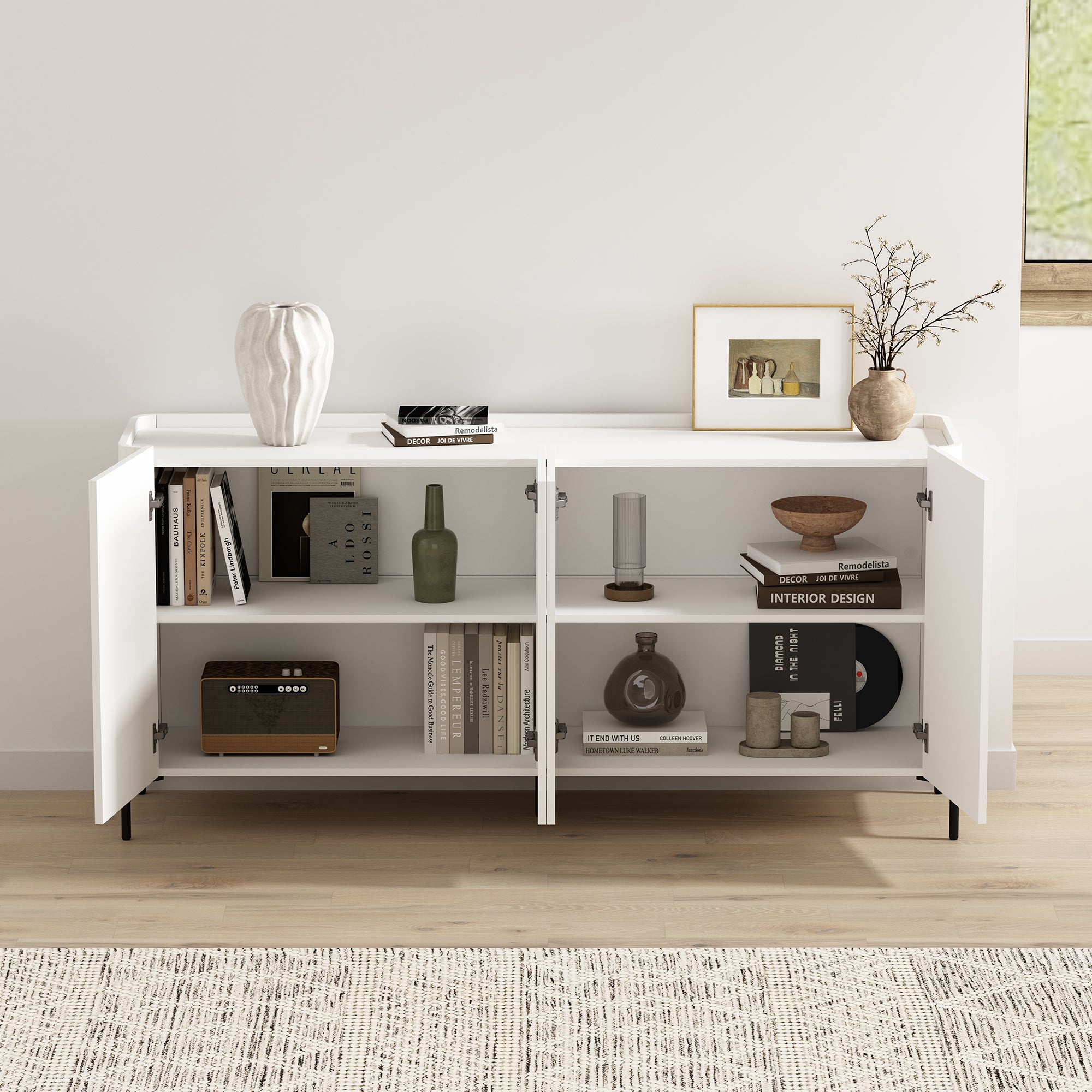 Modern Abbey 66.9" Sideboard with Adjustable Shelves and Metal Legs
