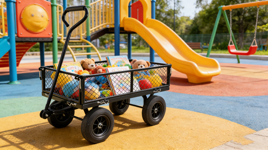 Black Solid Wheels Wagon Cart