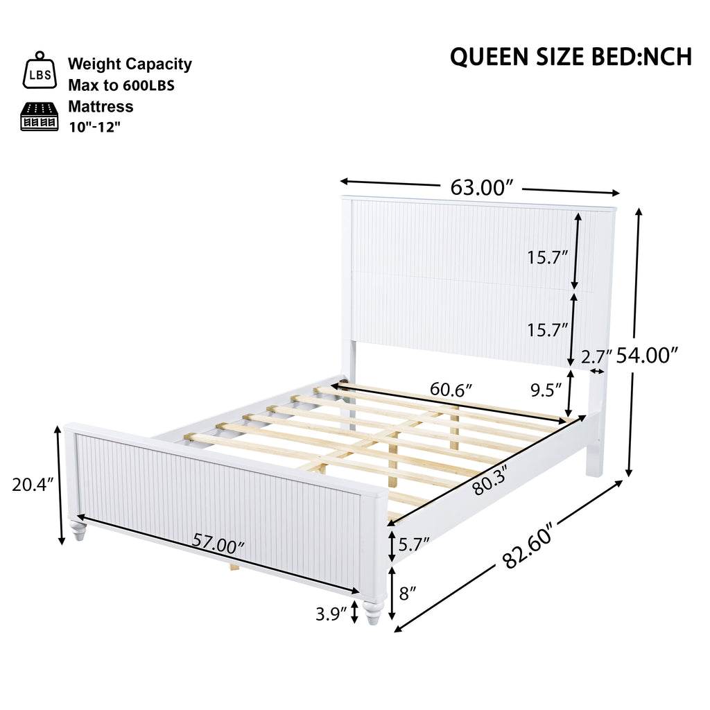 White Queen Size Bed Frame - Solid Wood & MDF