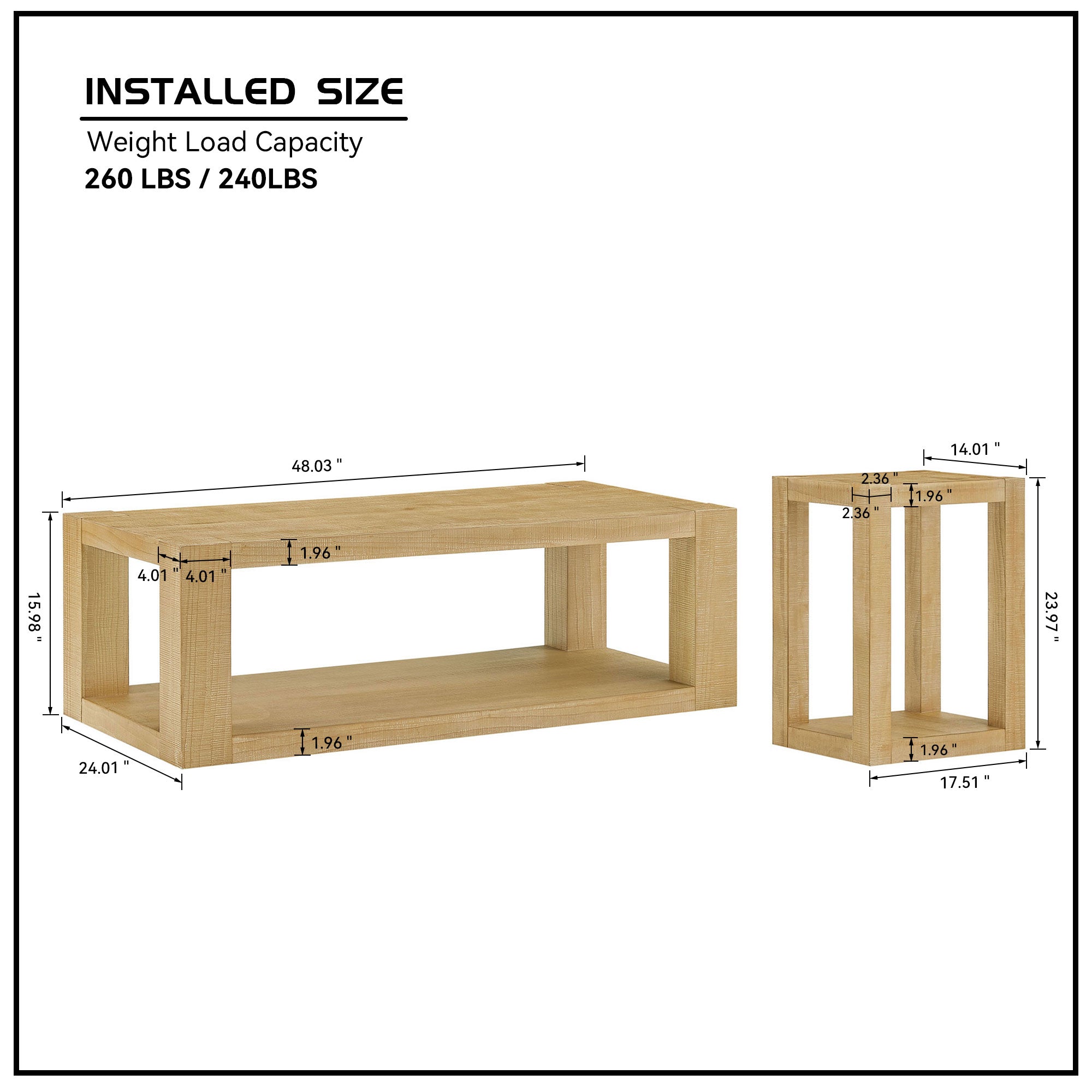2-Piece Modern 2 Tier Rectangle Coffee Table Set