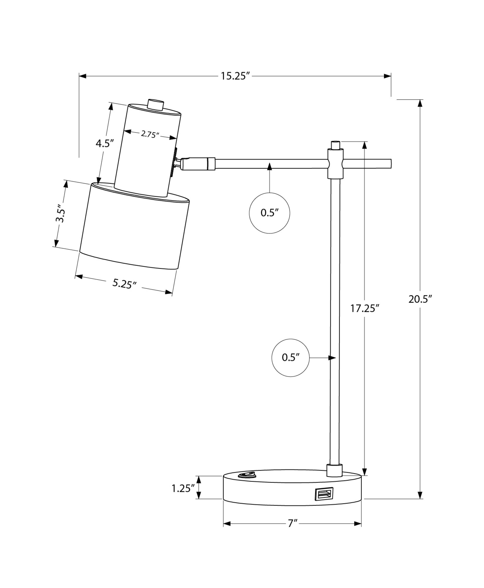 Modern Table Lamp With USB Port - 21"h