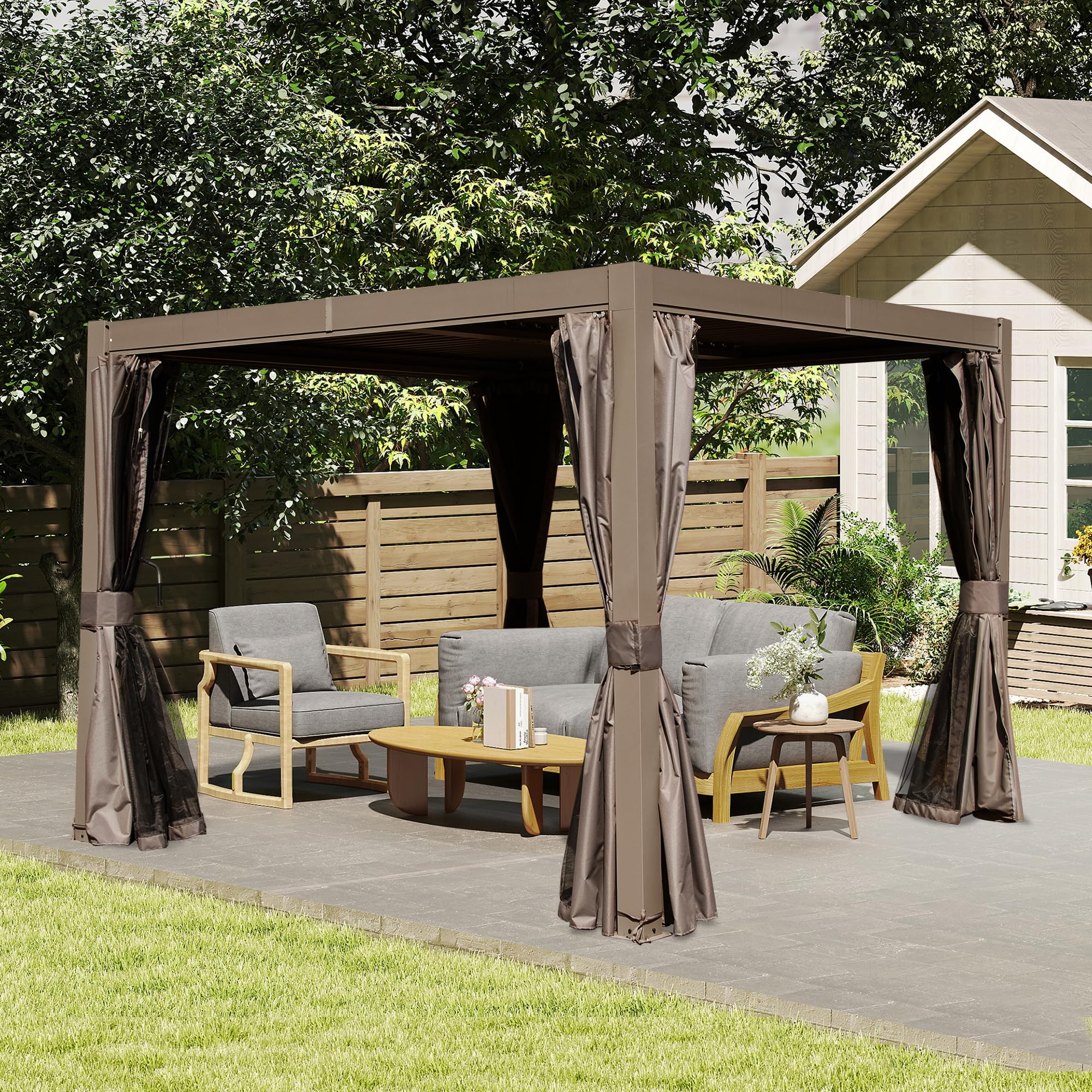 10x10 FT Outdoor Louvered Pergola with Adjustable Louvers