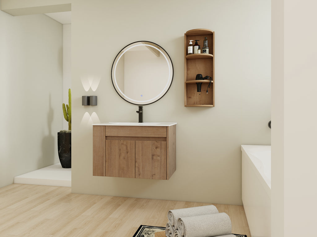 30" Wall-Mounted Bathroom Vanity With Sink and Storage Rack
