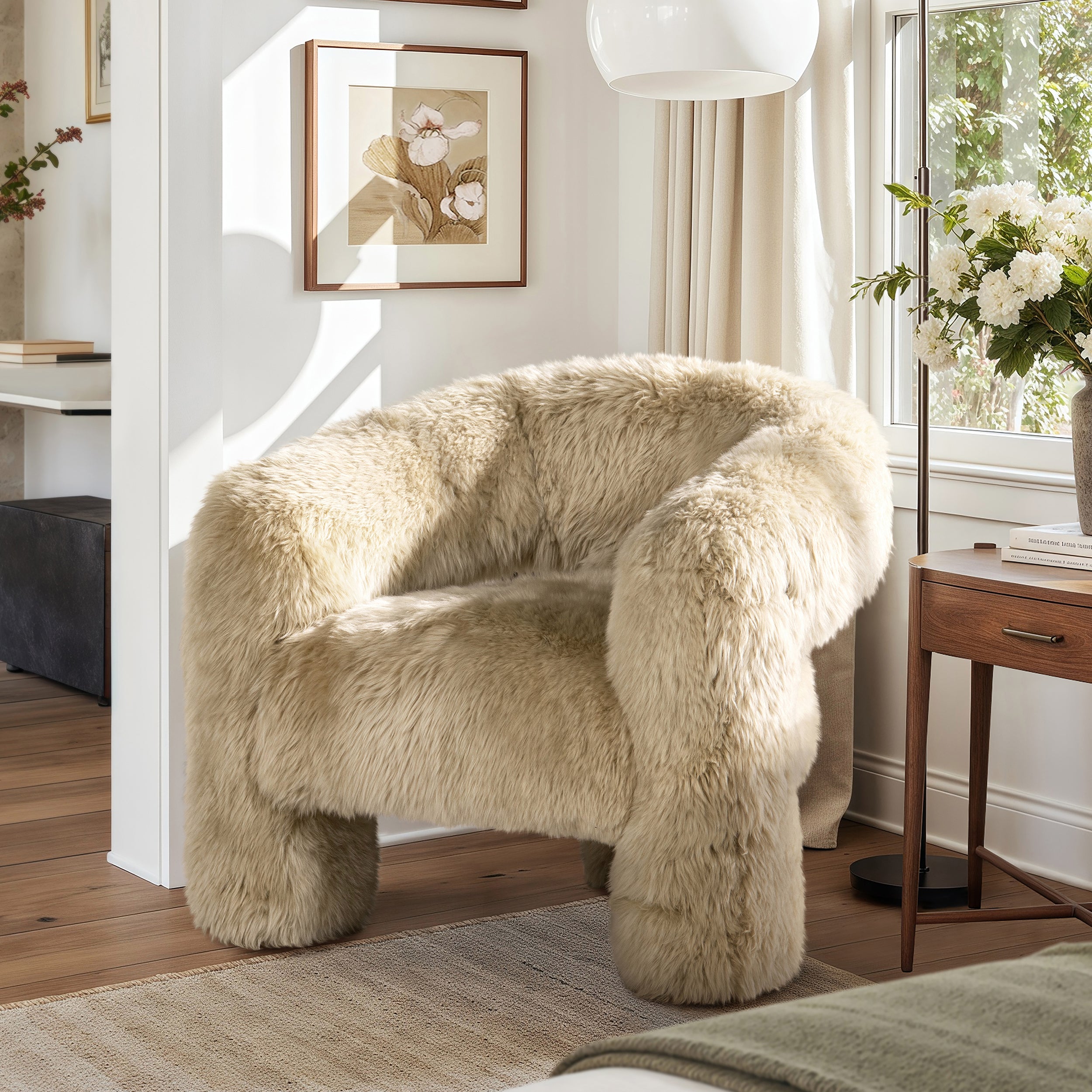 Avalon 35" Genuine Sheepskin Fur Split Barrel Back Accent Chair
