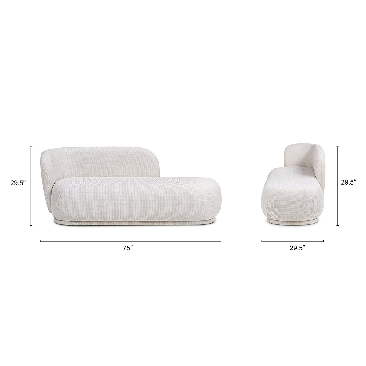 Aire 75" RAF Modern Rounded Chaise Lounge, Stone Light