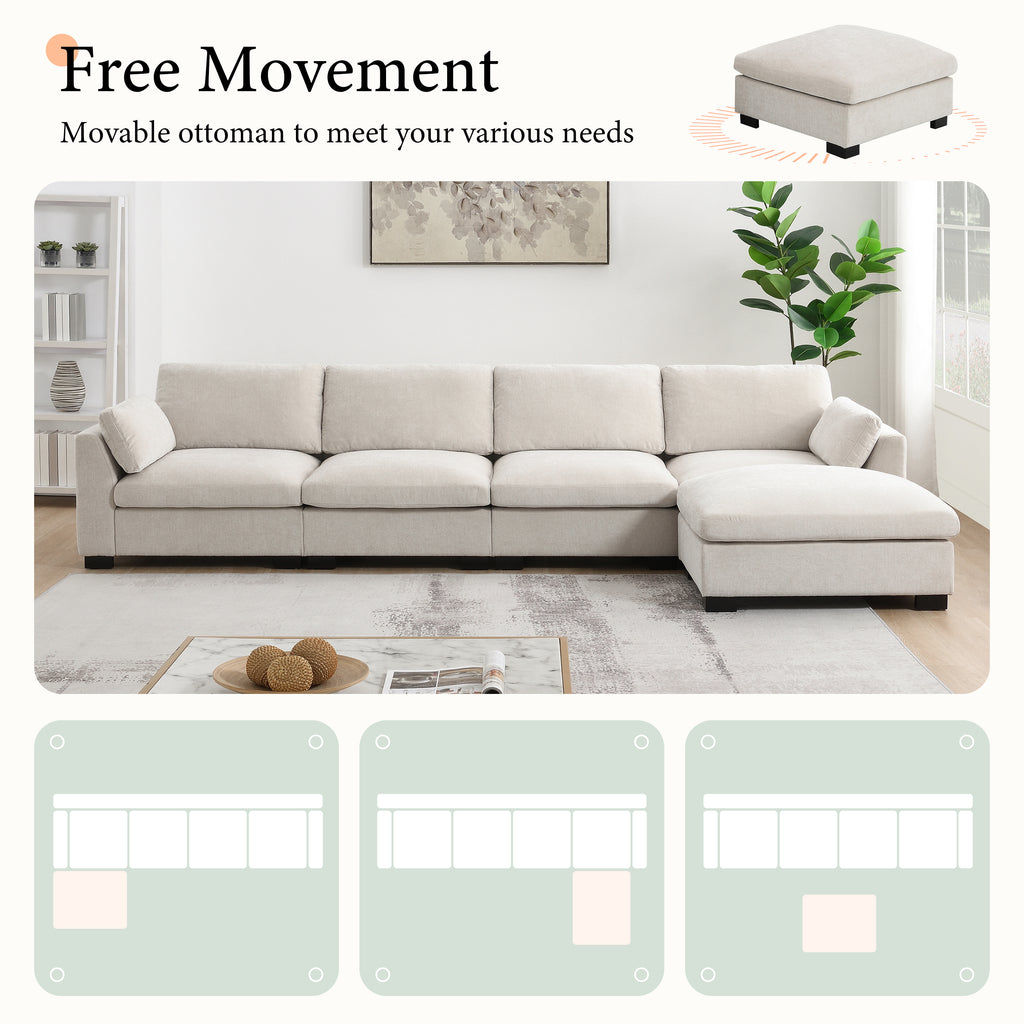 130" Modular Sectional Sofa with Folding Table and Charging Ports