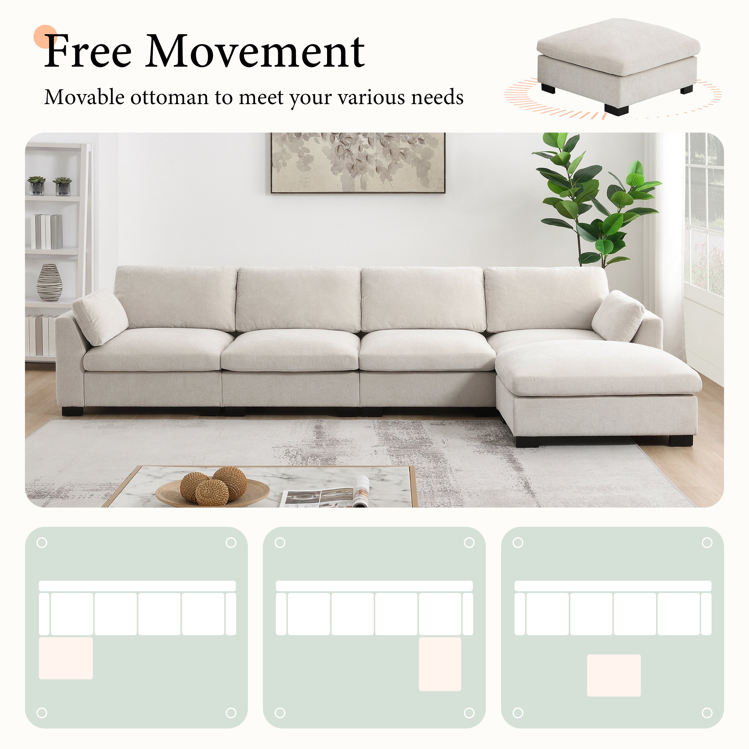 130" Modular Sectional Sofa with Folding Table and Charging Ports