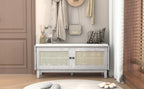 TREXM Boho Rattan Entryway Bench with Storage