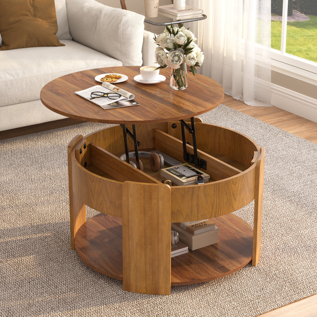 Vibe Haus Farmhouse Round Lift Top Coffee Table