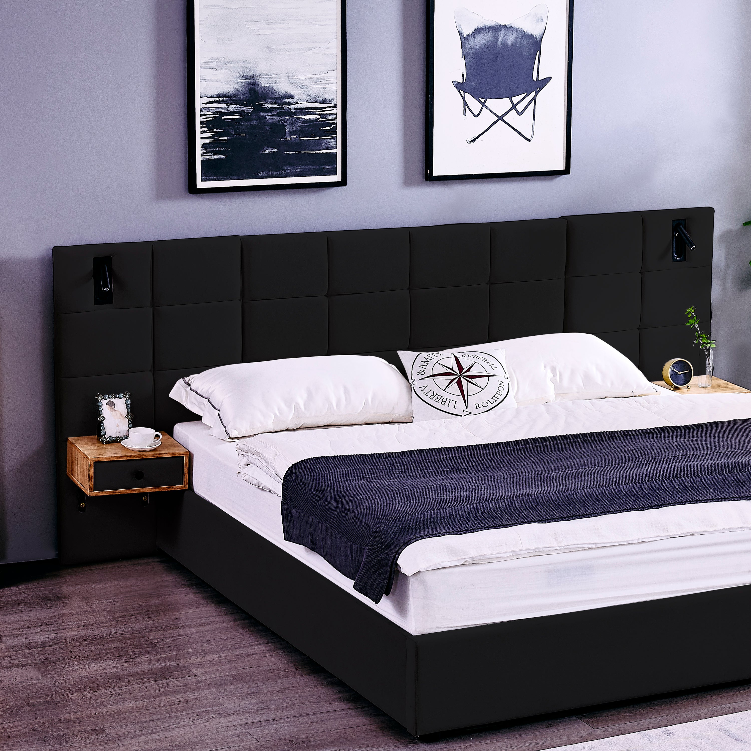 King Size Storage Velvet Upholstered Hydraulic Platform Bed