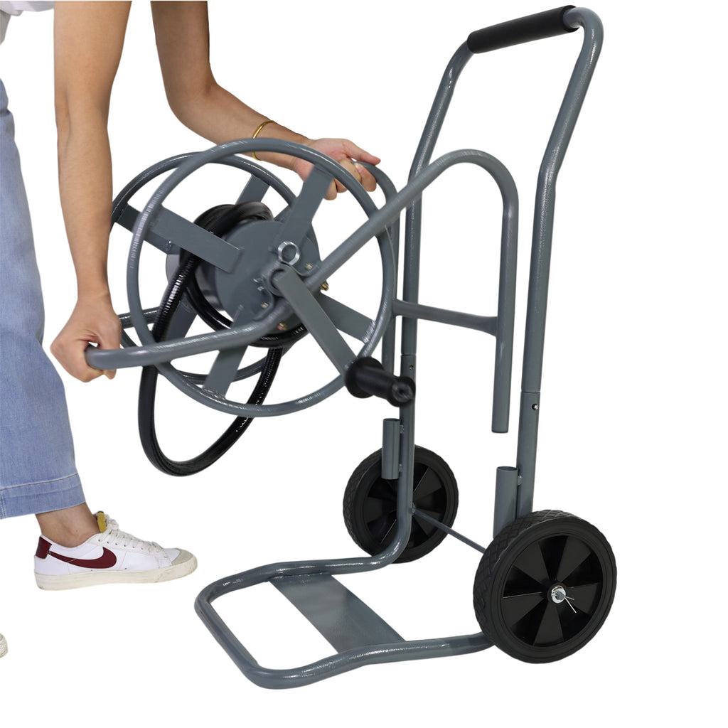 Portable 2-Wheeled Garden Hose Reel Cart, Detachable, Dark Grey