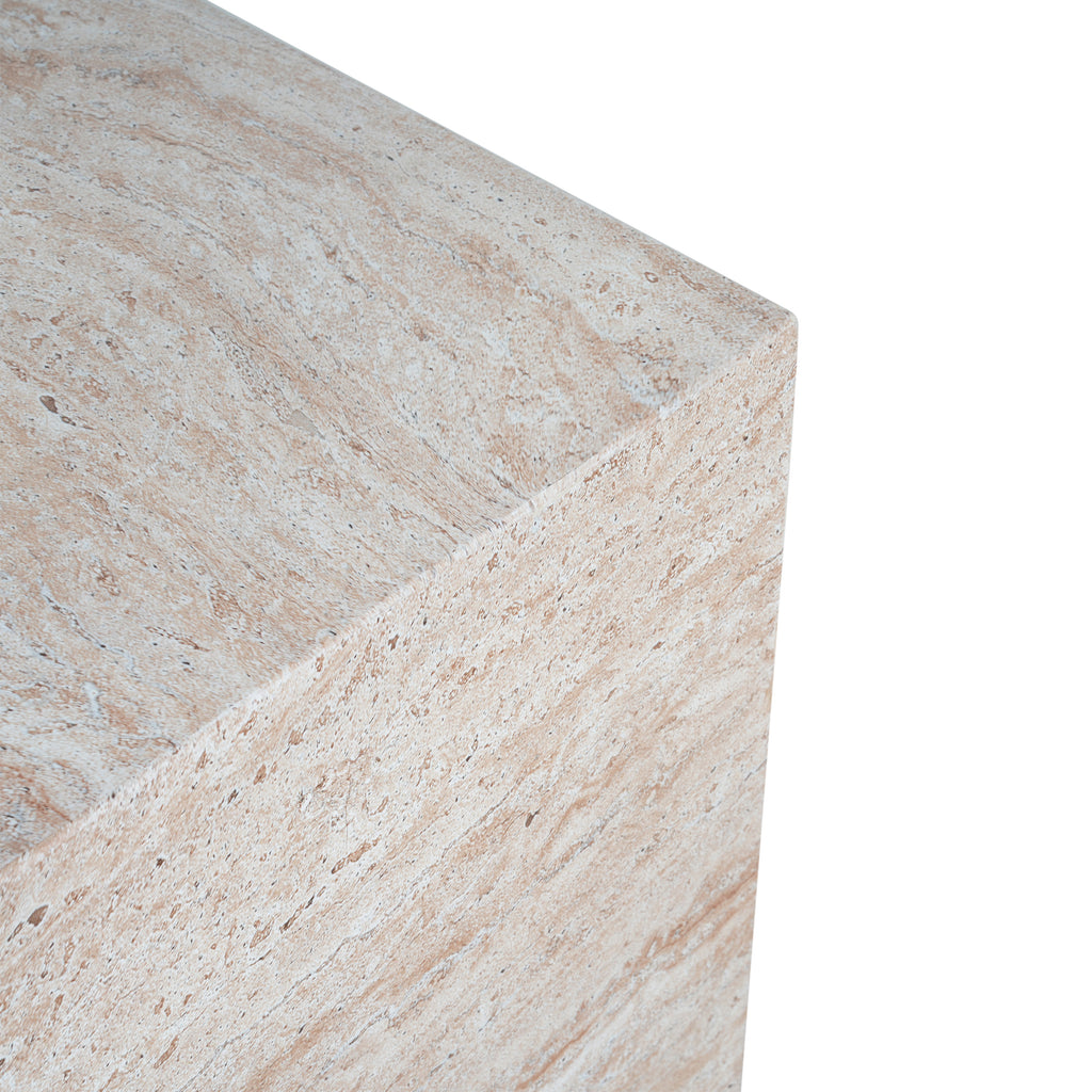 Outdoor/Indoor Square Travertine Lightweight Concrete Side Table