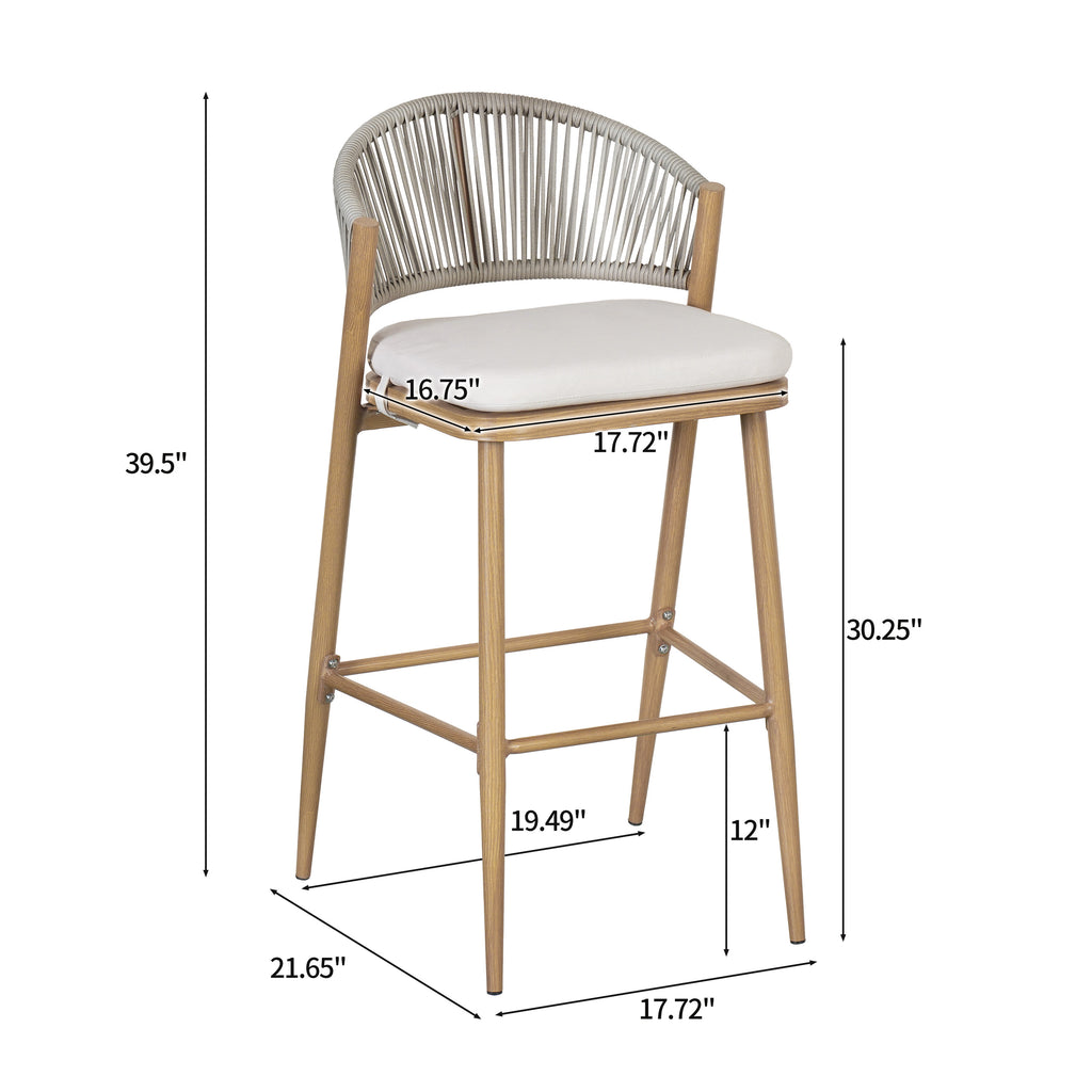 Outdoor 30.25" Seat Height Aluminum Frame Barstools with PE Rattan Backrest
