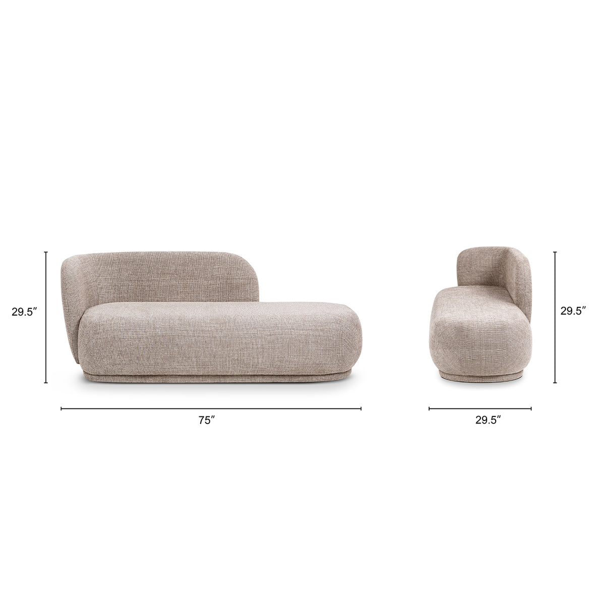 Aire 75" RAF Modern Rounded Chaise Lounge, Stone