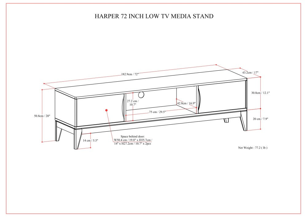 Harper 72 Inch Wide Solid Wood Low TV Stand
