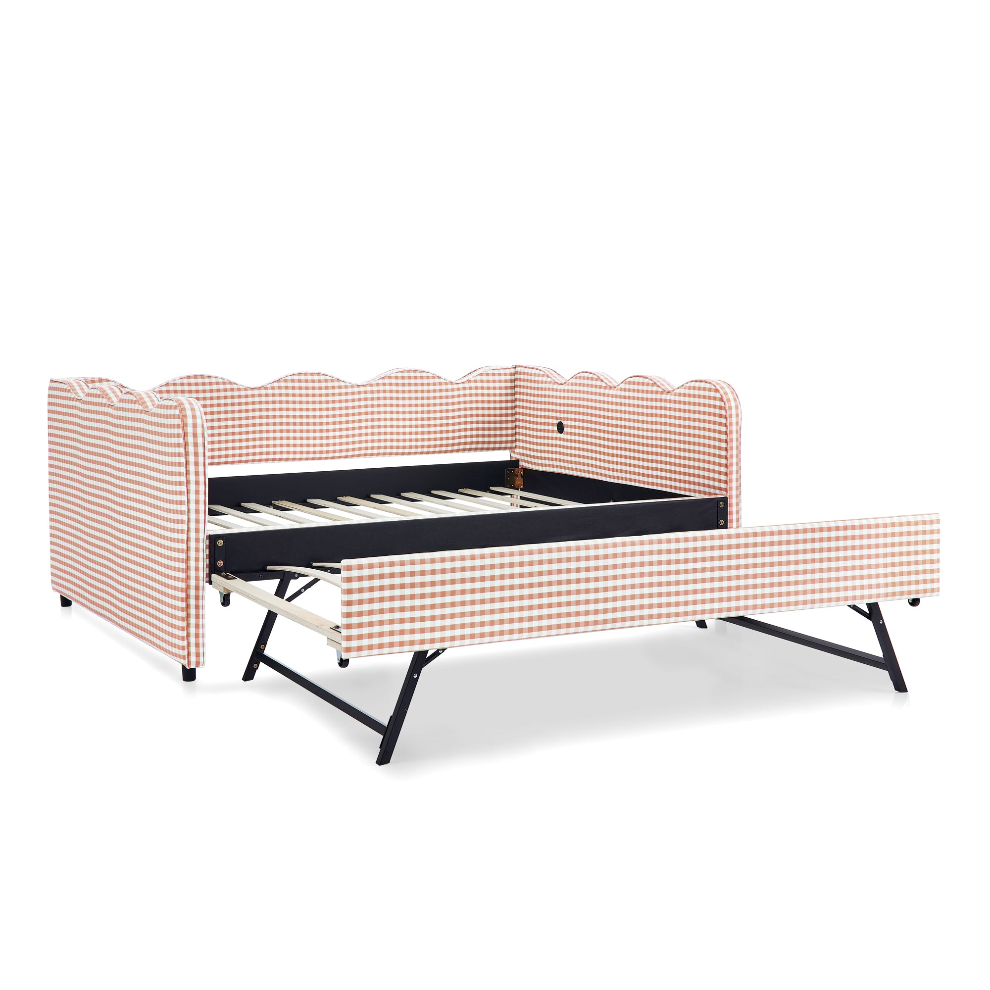 Full Size Cozy Gingham Daybed with Twin Size Trundle