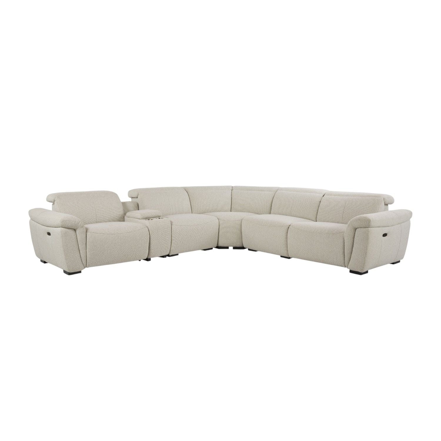 Dayana Boucle Power Recliner Sectional Sofa For 5 People With Cupholder Console Adjustable Headrest - Beige