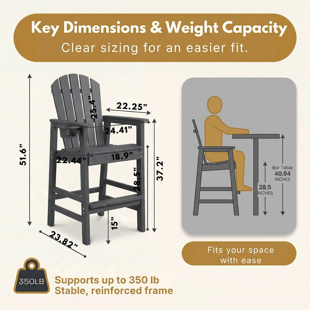 HDPE Bar Height Adirondack Chair with Cup Holder