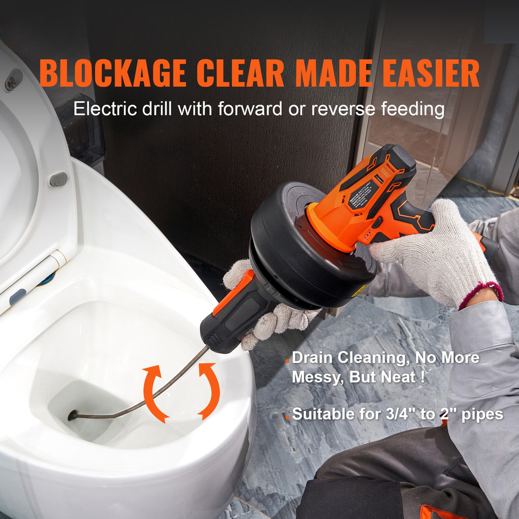12V Electric Drain Auger - Cordless Plumbing Snake