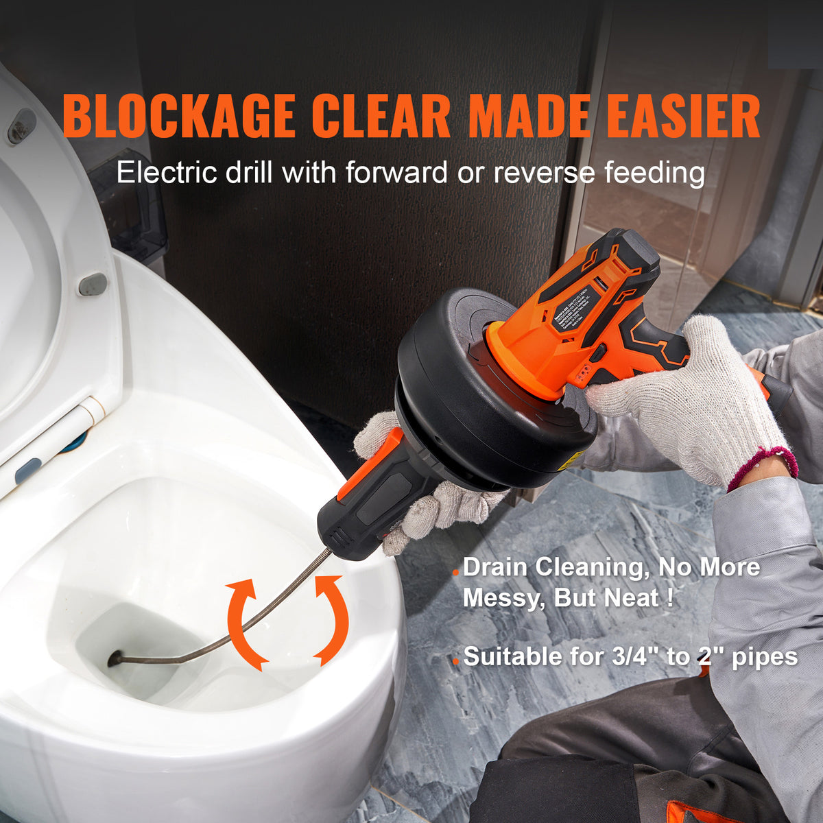 12V Electric Drain Auger - Cordless Plumbing Snake