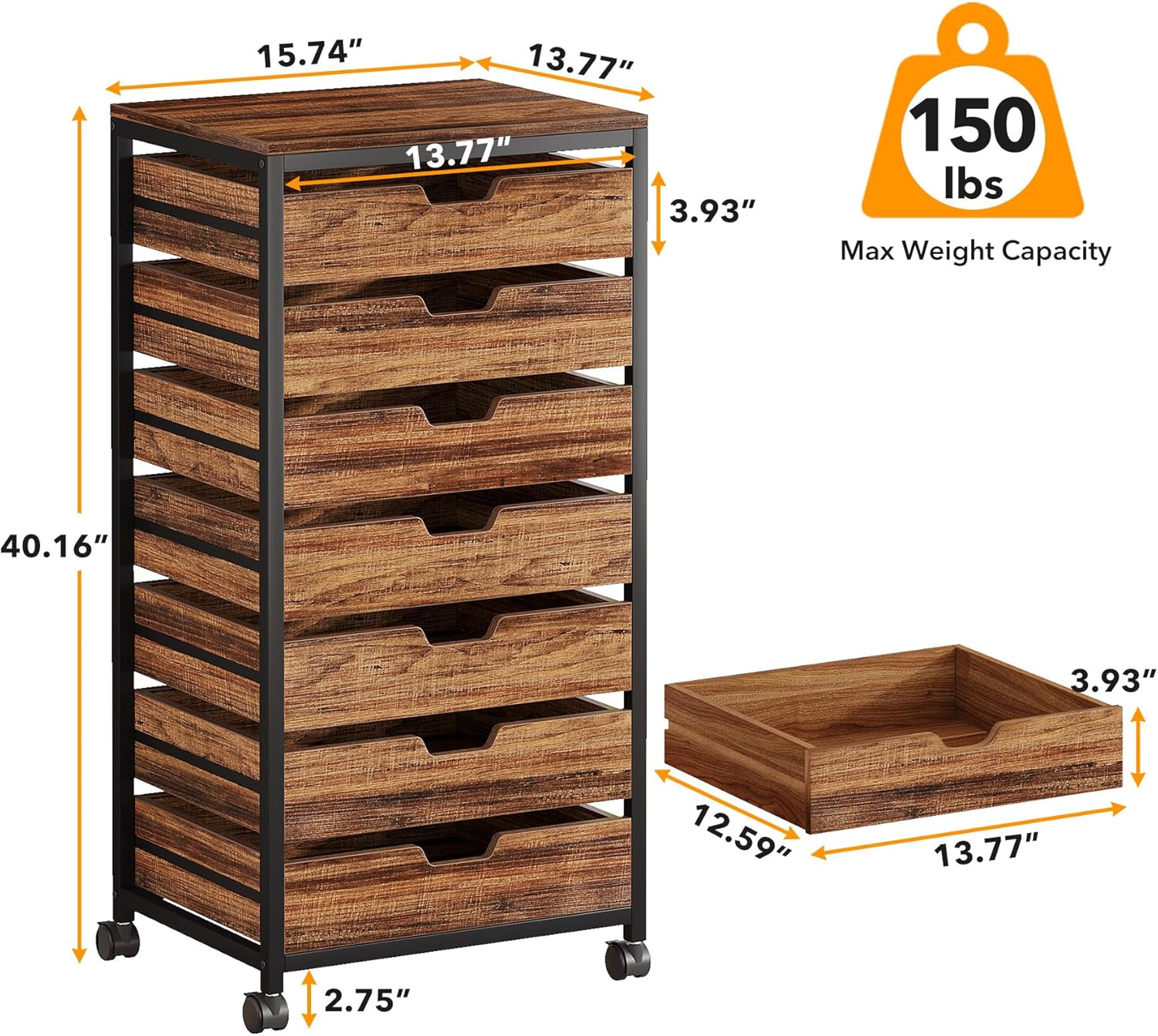 7-Drawer Storage Dresser Cabinet with Wheels