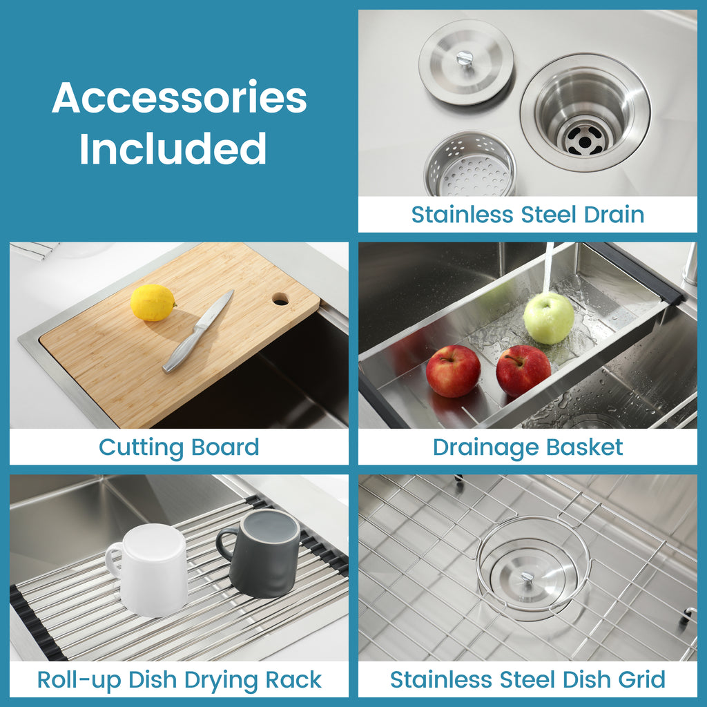 Brushed Stainless Steel Kitchen Sink, 36"x22" Single Bowl