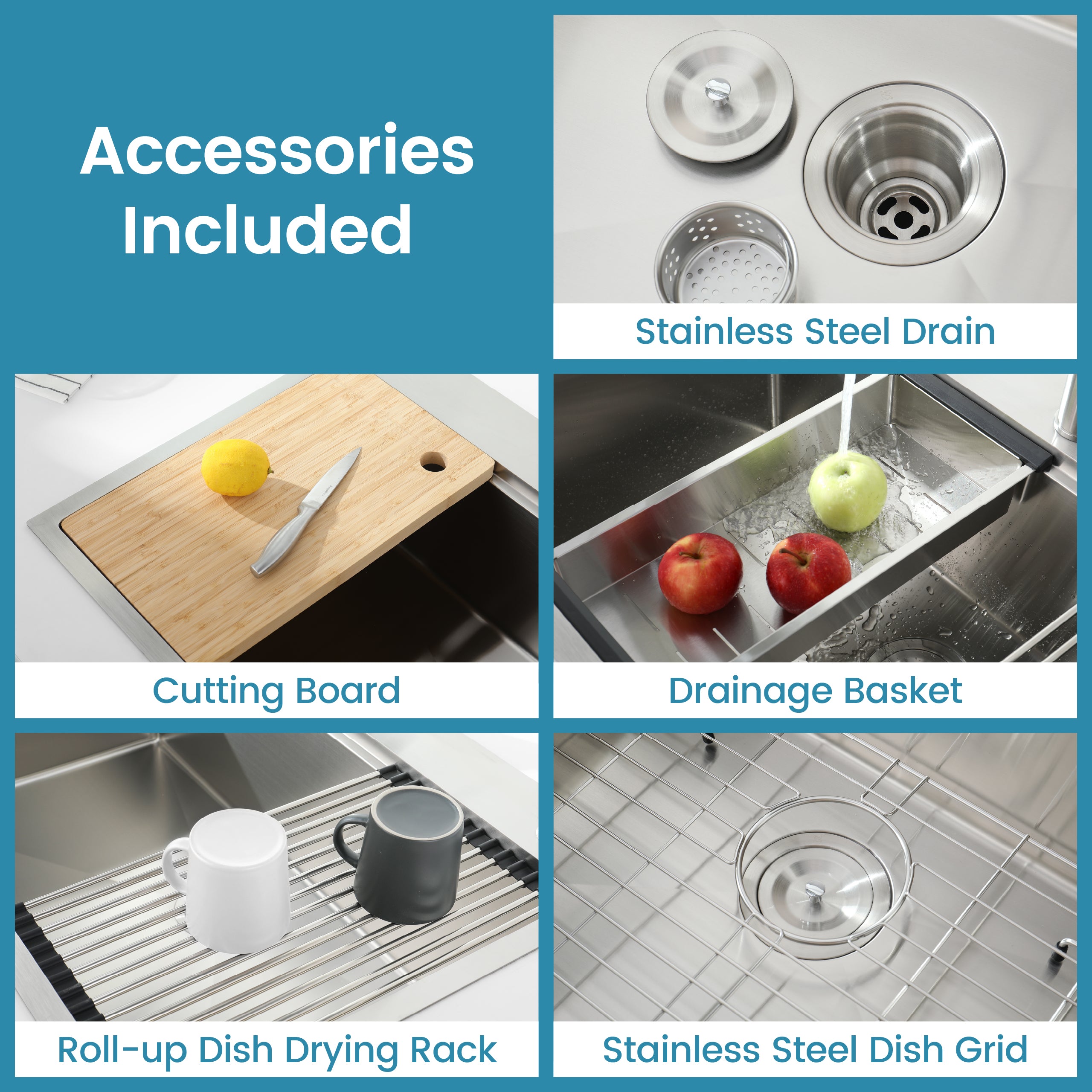 Brushed Stainless Steel Kitchen Sink, 36"x22" Single Bowl
