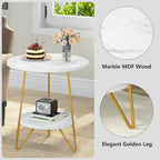 18.7” Round Faux Marble End Table, 2-Tier Round