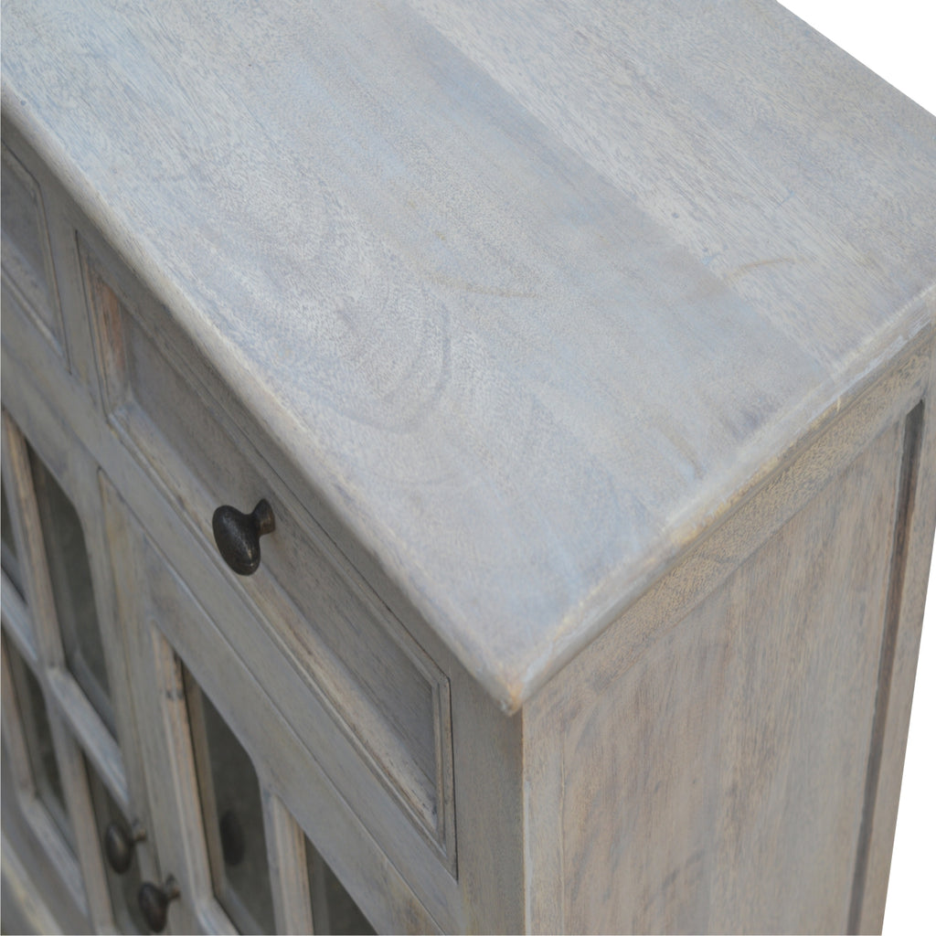 Solid Wood Stone Acid Wash Glazed Sideboard, 4 Drawers, 4 Shelves
