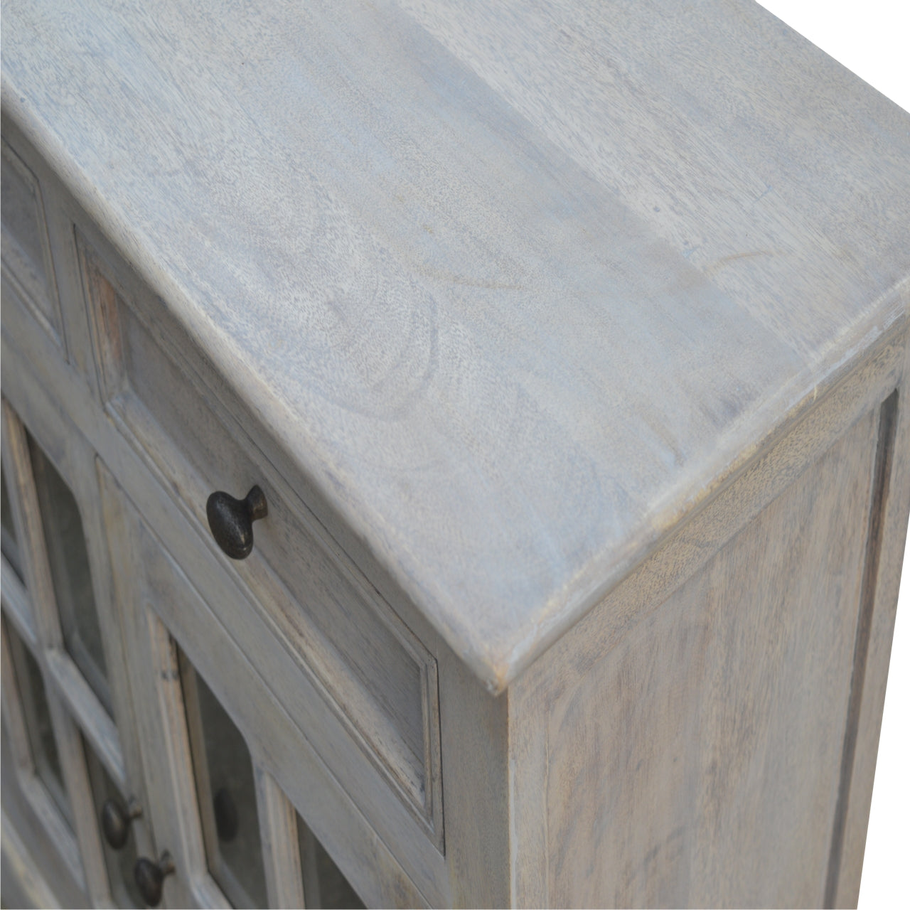 Solid Wood Stone Acid Wash Glazed Sideboard, 4 Drawers, 4 Shelves