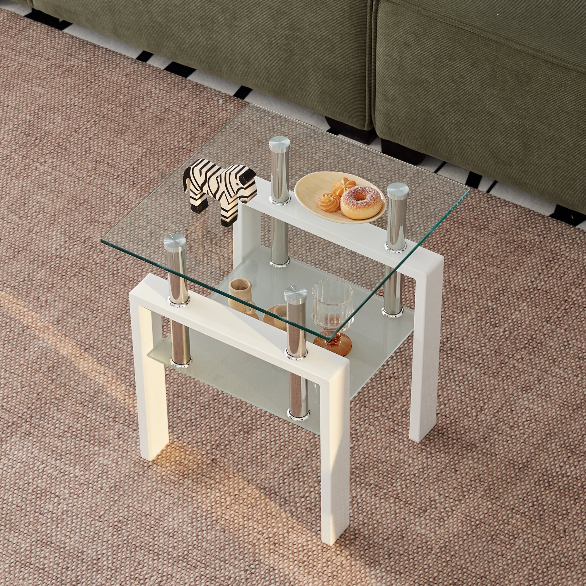 2 Pieces Tempered Glass End Table Set