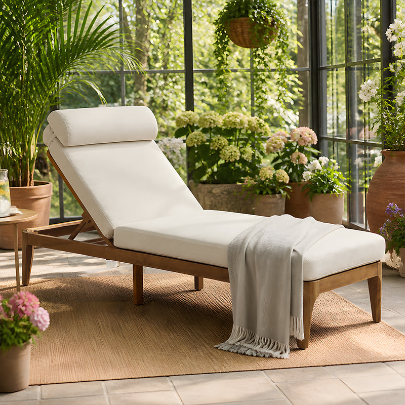 TOPMAX Acacia Wood Chaise Lounge, Outdoor Sun Lounge Chair Set of 2