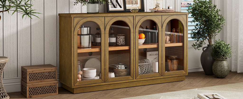 TREXM 4-Door Large Storage Buffet Cabinet with Glass Doors