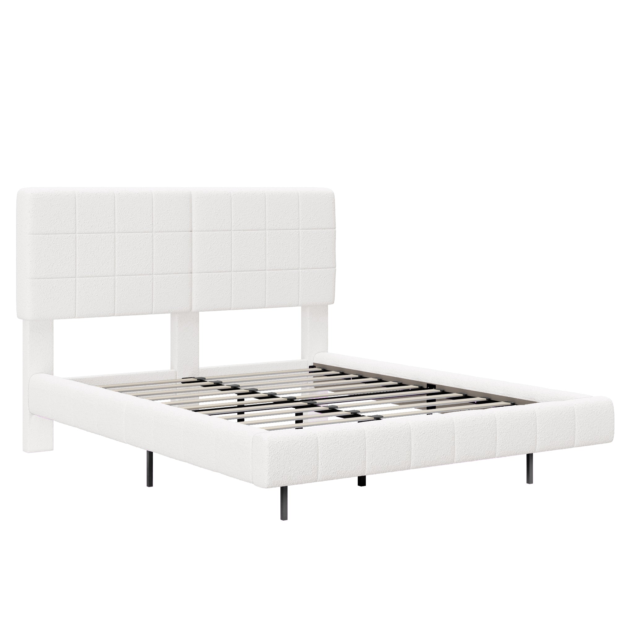 White Boucle Floating Bed with Light (Queen)