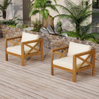 Patio Conversation Set, Outdoor Wood Leisure Seat (Set of 2)