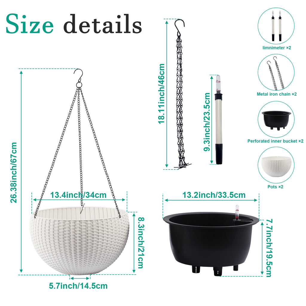 Self-Watering Hanging Rattan-Inspired Planter (Pack of 2, White)