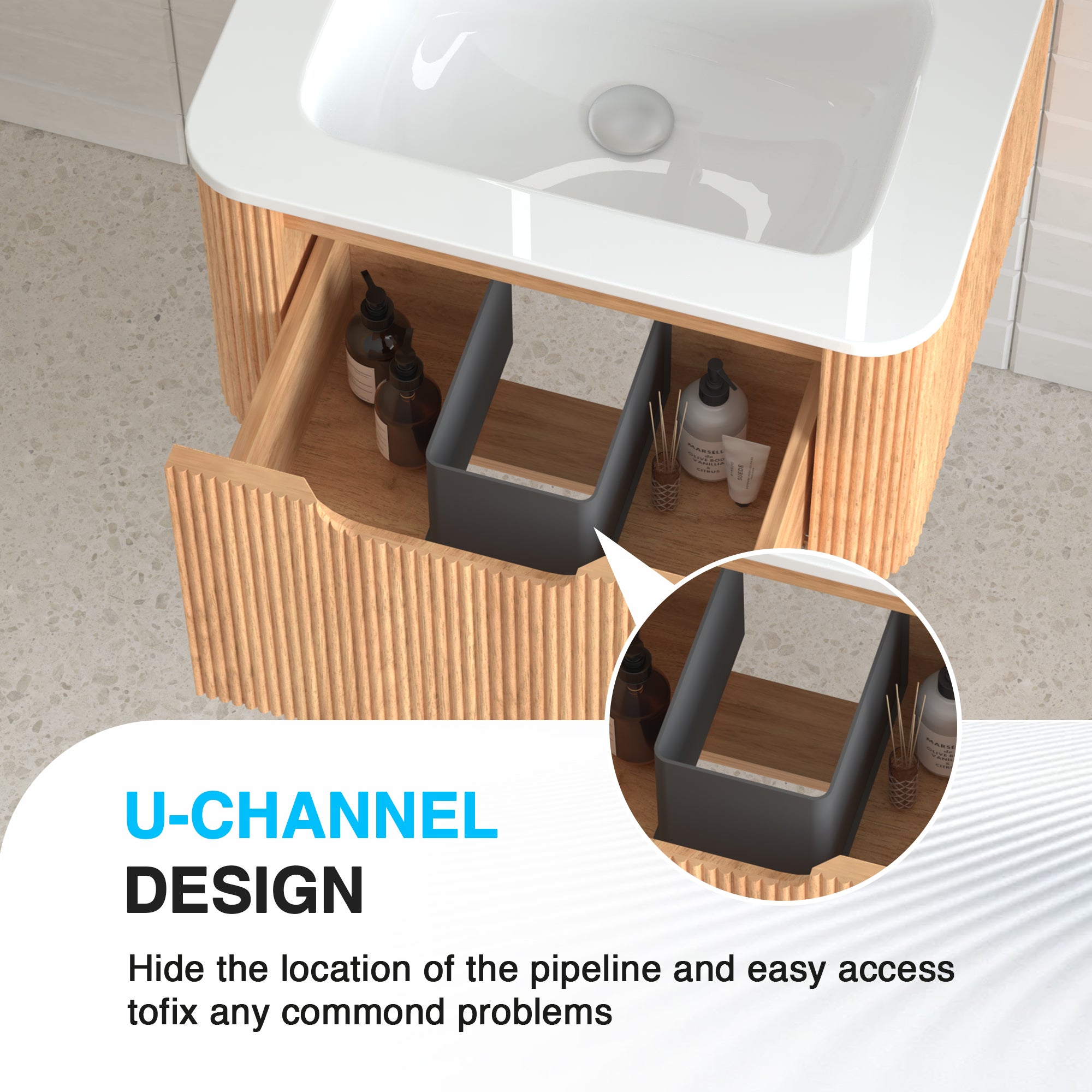 24" Wall-Mounted Floating Bathroom Vanity