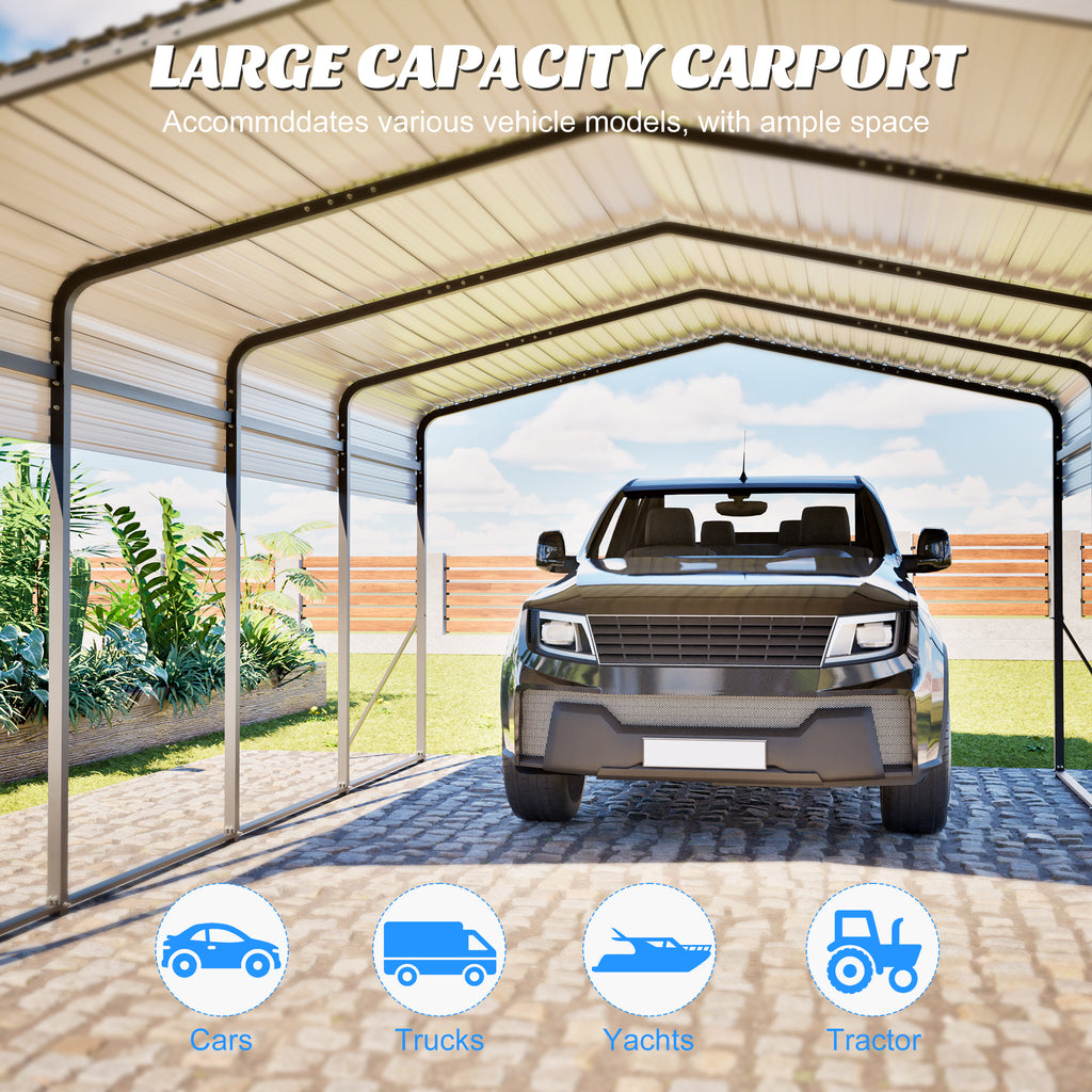 13x20 FT Metal Carport with Upgraded Triangle Reinforced Frame