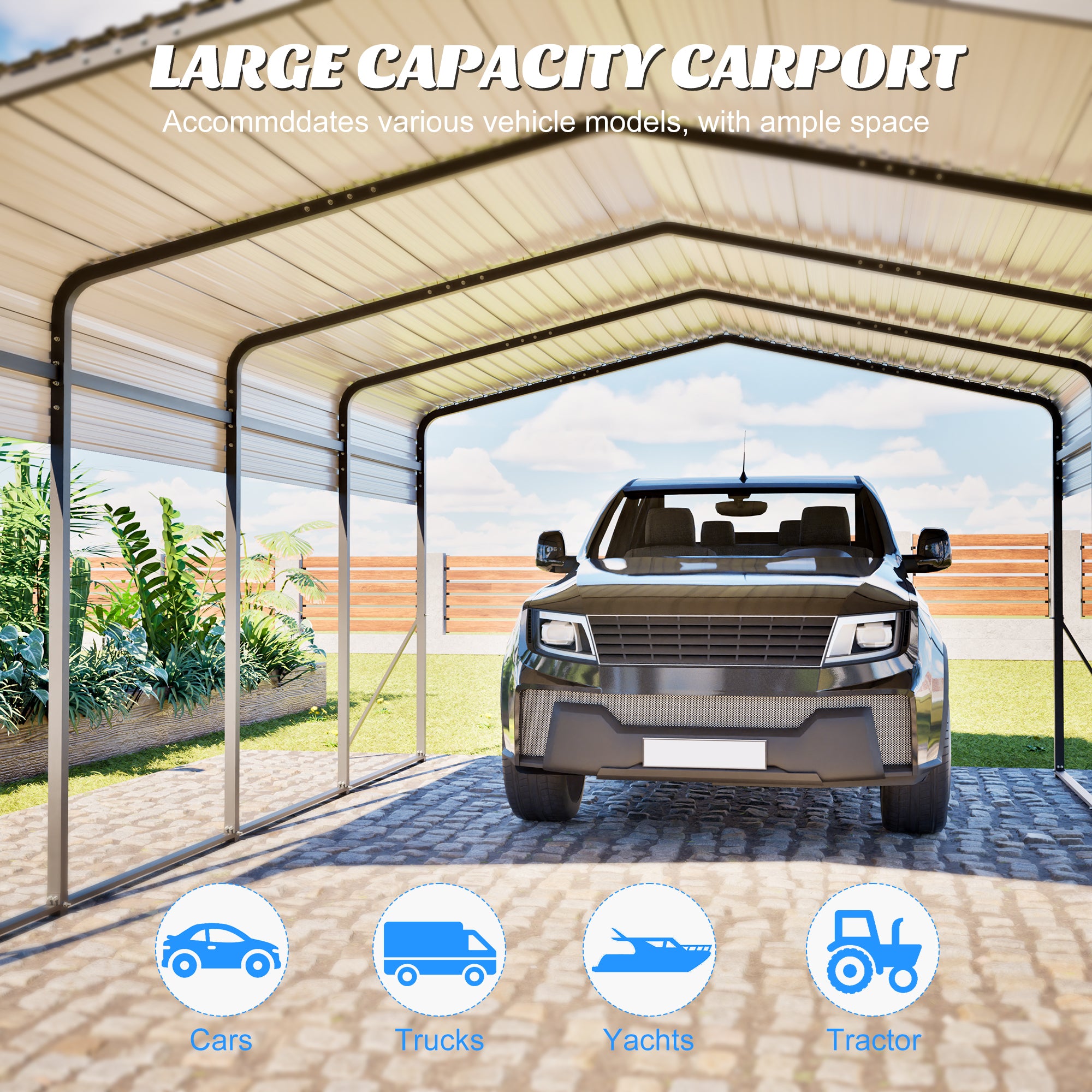 13x20 FT Metal Carport with Upgraded Triangle Reinforced Frame