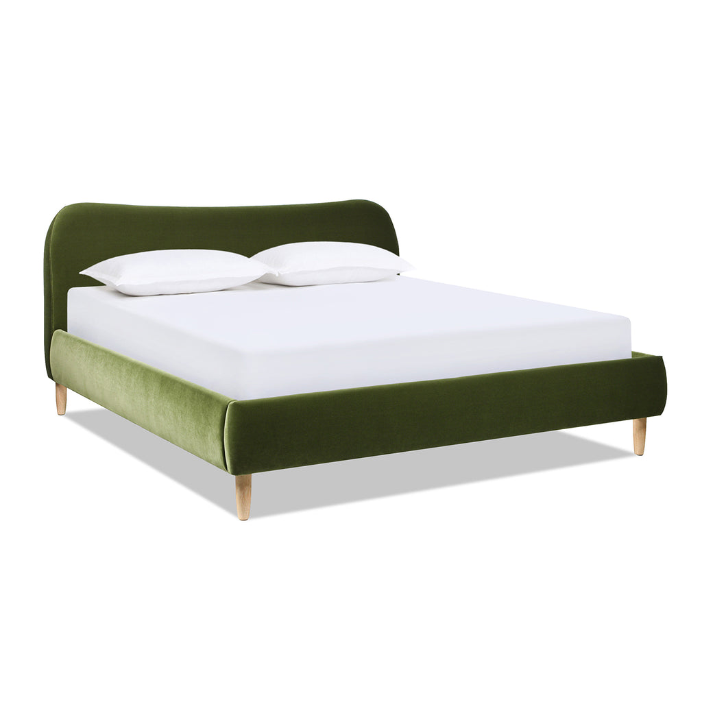 Roman Curved Headboard Upholstered Platform Bed, King, Olive