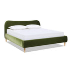 Roman Curved Headboard Upholstered Platform Bed, King, Olive
