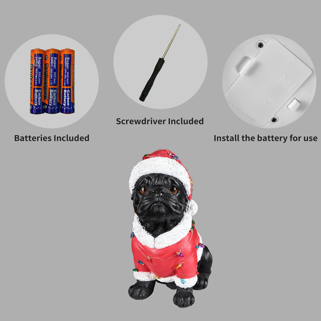 Christmas Pug Statue, Holiday Dog Figurine in Santa Outfit