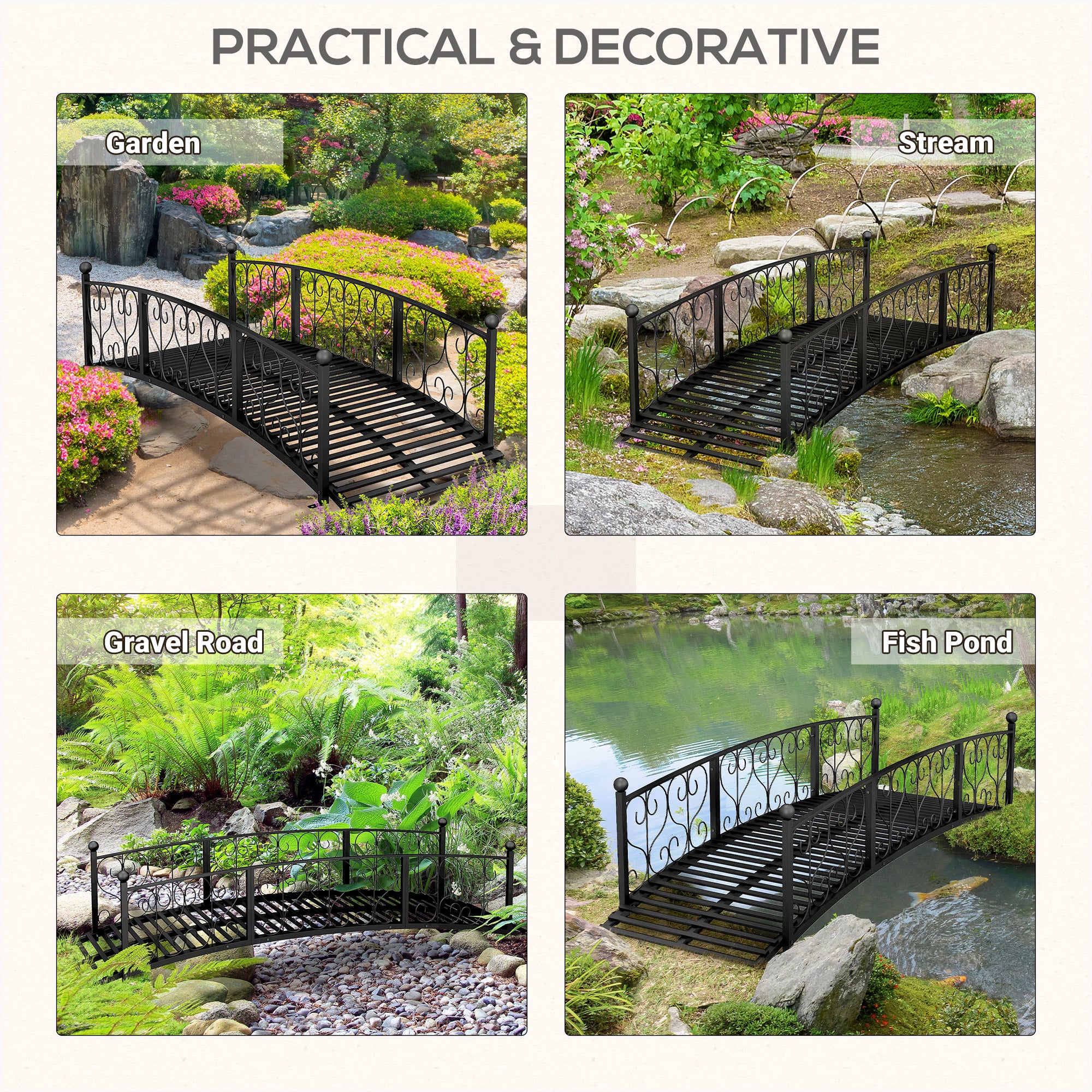 Outsunny 7' Metal Arch Garden Bridge with Safety Siderails
